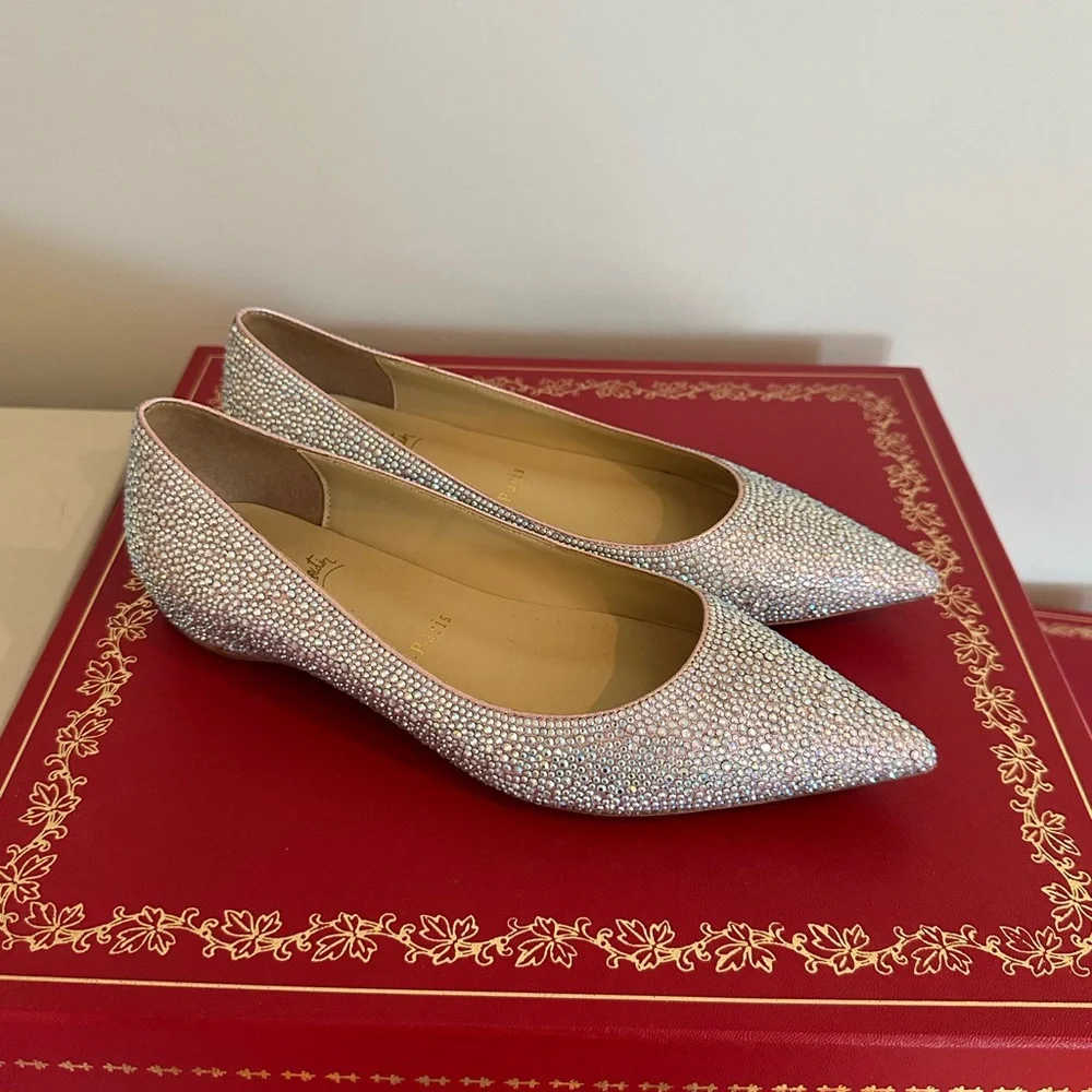Christian Louboutin Crystal Embellished Pointed Toe Flats - Picture 2 of 5